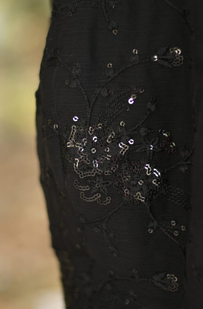 Black Pure Chiffon Embroidered Blouse