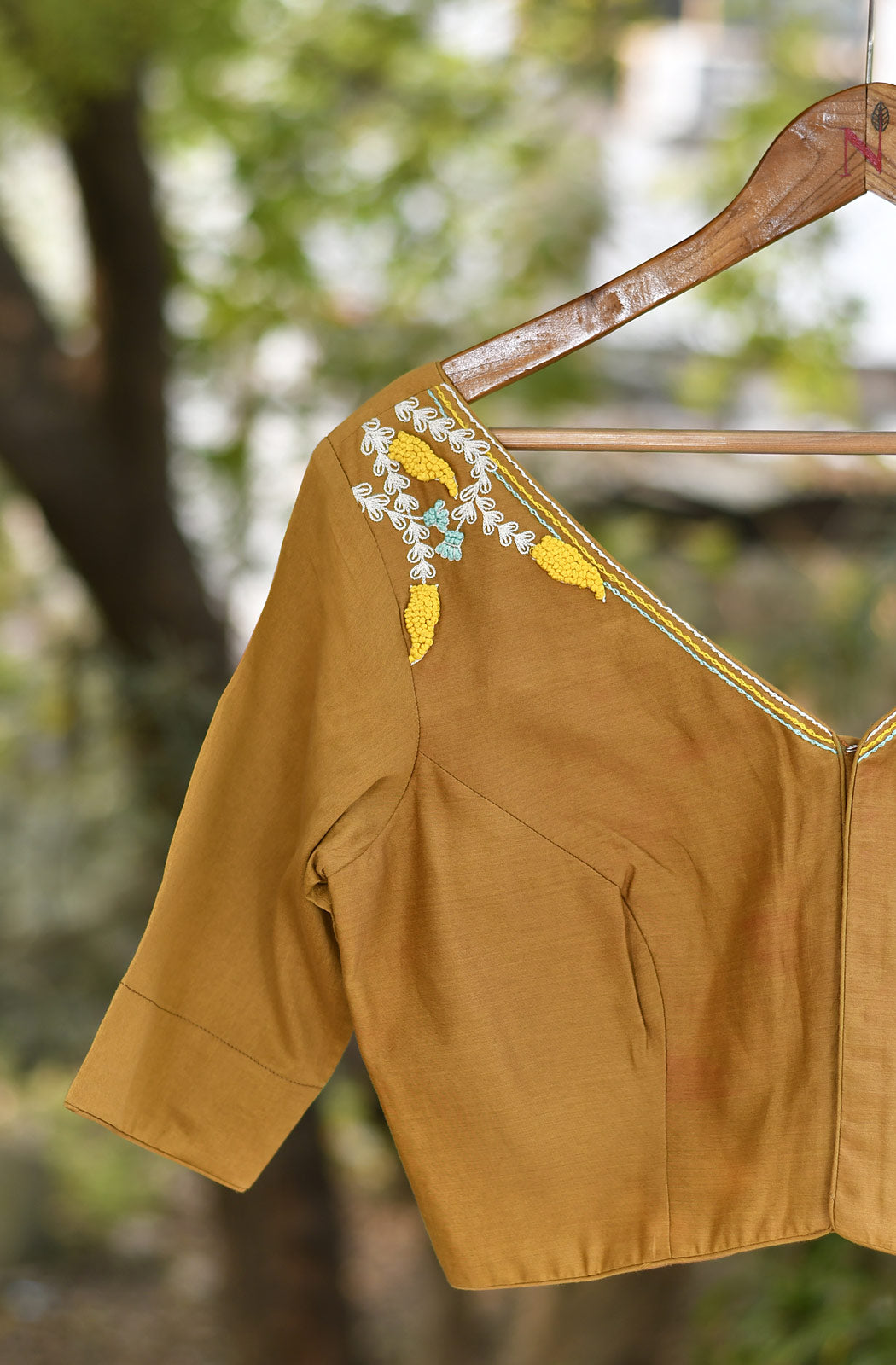 Copper Brown Pure Silk Chanderi Hand Embroidered Blouse