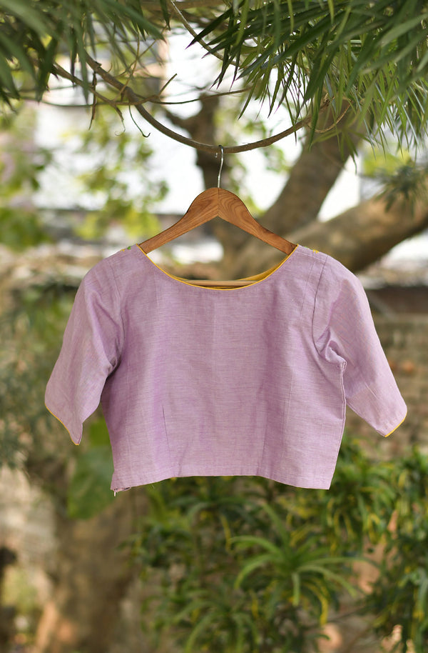 Light Lavender Cotton Linen Hand Embroidered Blouse