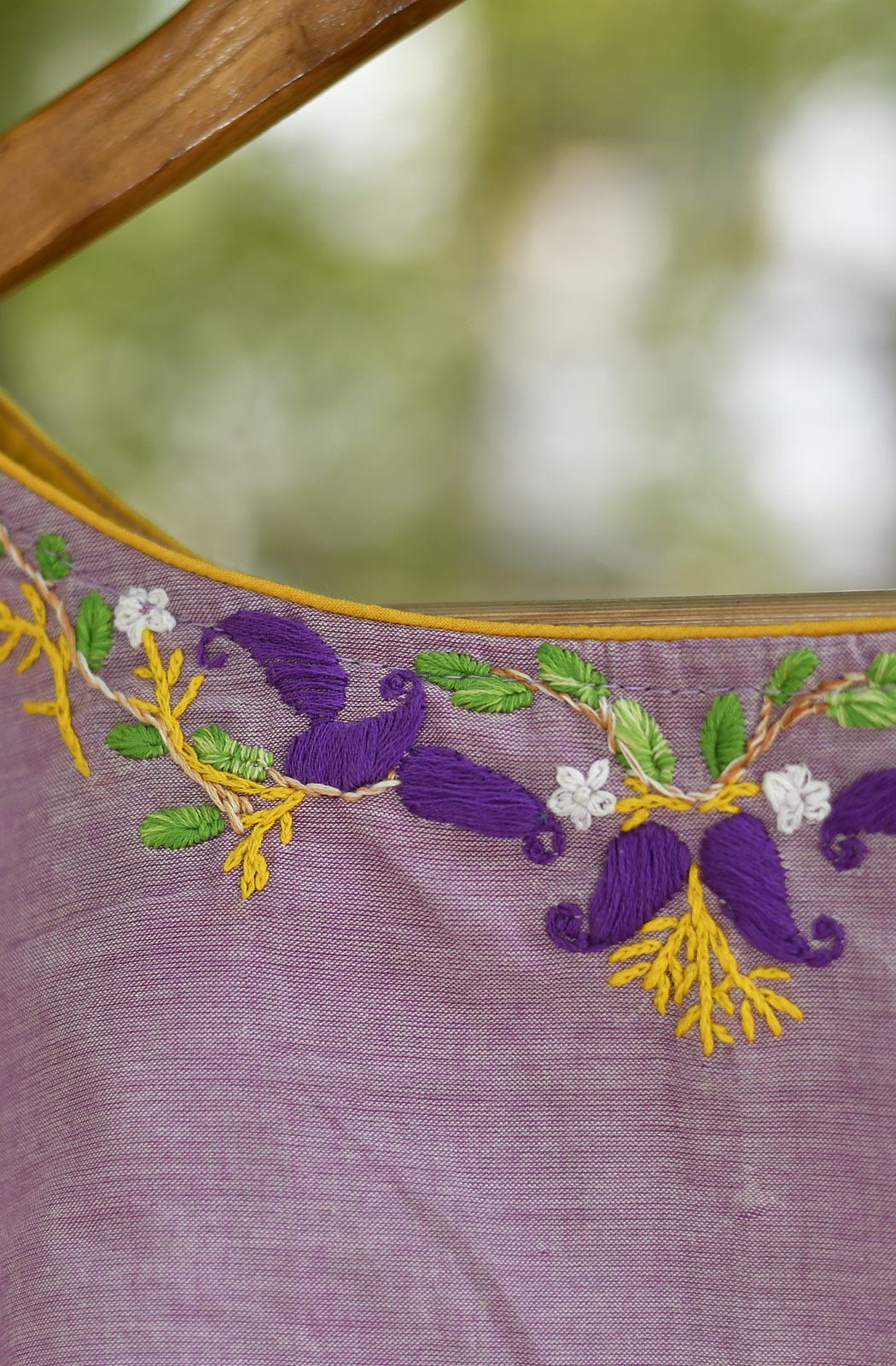 Light Lavender Cotton Linen Hand Embroidered Blouse