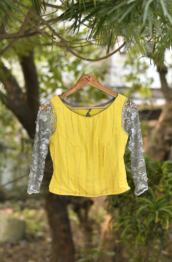 Yellow Pure Crepe Hand Embroidered Blouse