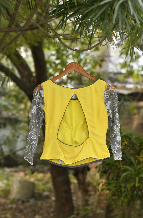 Yellow Pure Crepe Hand Embroidered Blouse