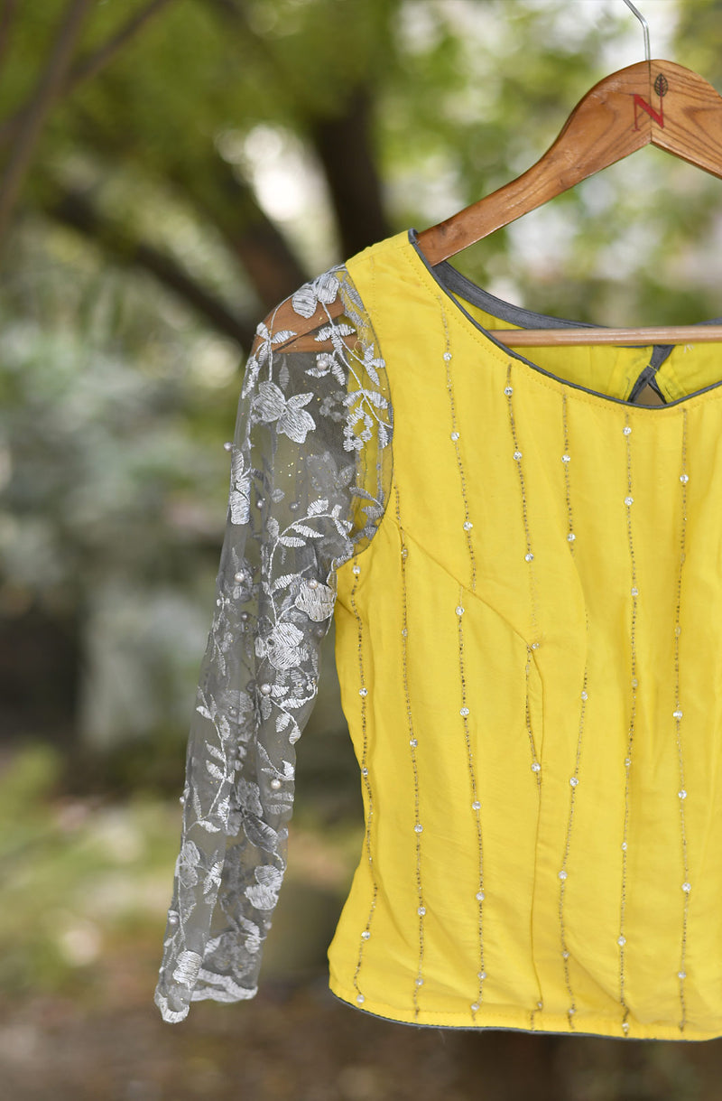 Yellow Pure Crepe Hand Embroidered Blouse