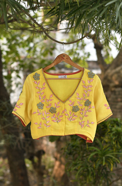 Dandelion Yellow Pure Crepe Hand Embroidered Blouse