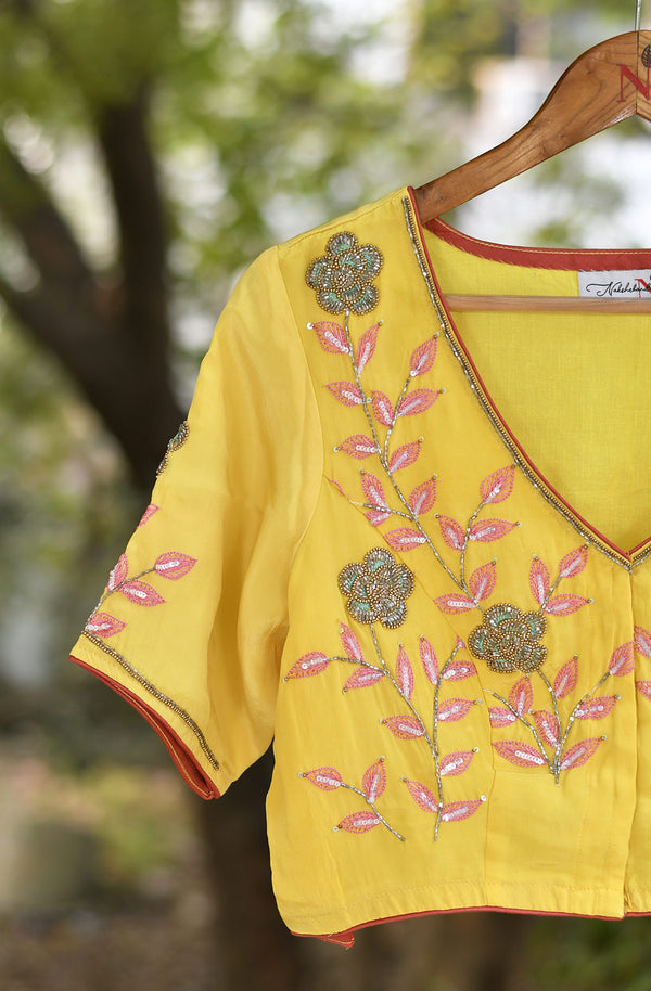 Dandelion Yellow Pure Crepe Hand Embroidered Blouse
