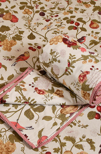 Beige Floral Block Printed Double Bedsheet & Dohar