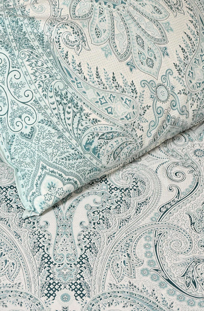 Sea Green Floral Block Printed Double Bedsheet - Naksheband