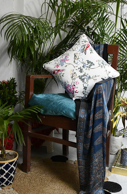 Off White Hand Printed Cotton 16x16 Cushion Covers