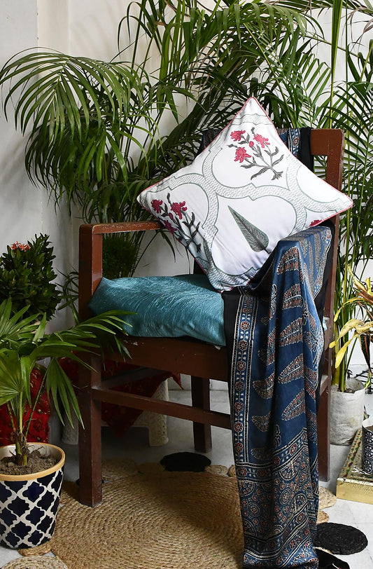 White Hand Printed Cotton 16x16 Cushion Covers