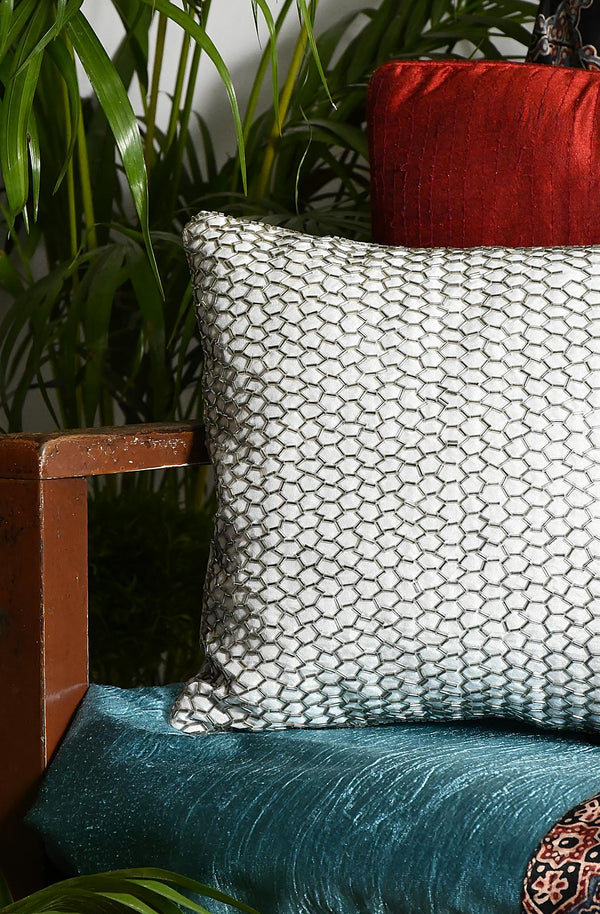 White Hand Embroidered Designer Cushion Cover