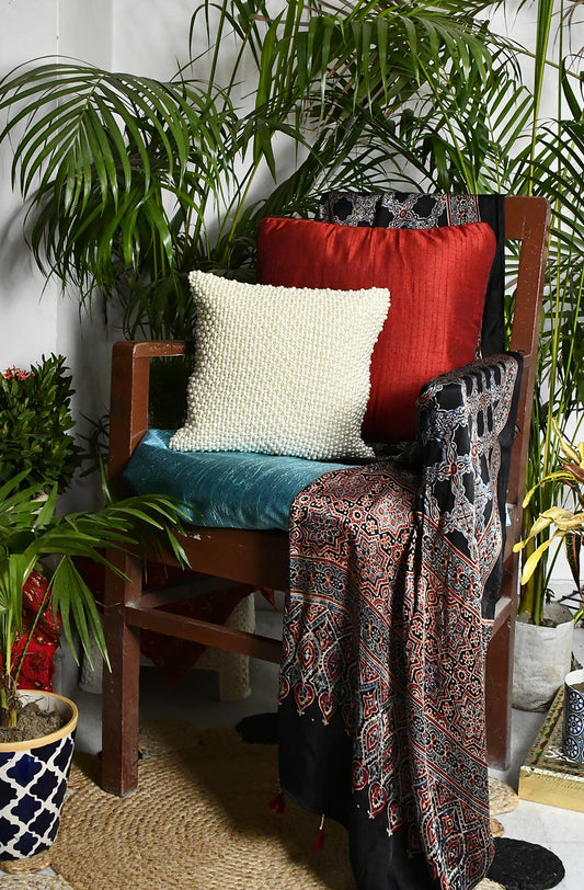 Cream Hand Embroidered Designer Cushion Cover