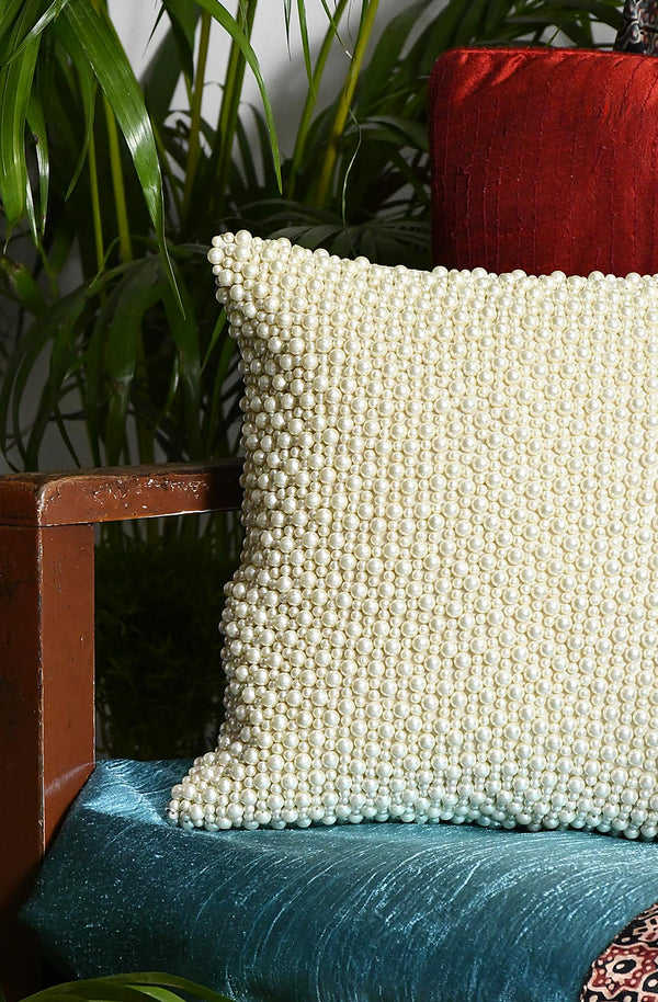 Cream Hand Embroidered Designer Cushion Cover