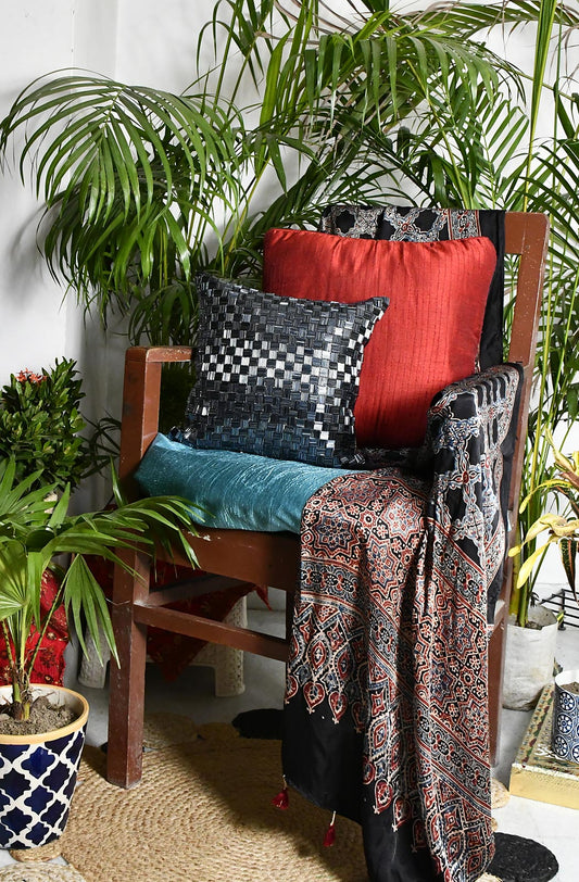 Grey Hand Embroidered Designer Cushion Cover