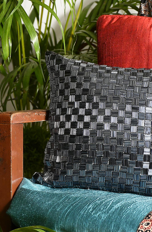 Grey Hand Embroidered Designer Cushion Cover