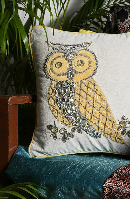 Off White Hand Embroidered 12x12 Cushion Cover