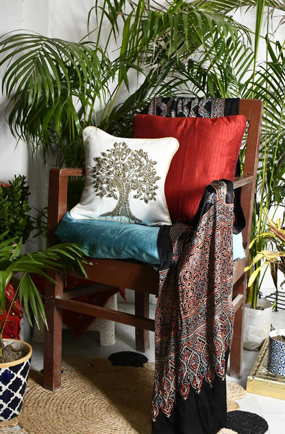 Off White Hand Embroidered Designer Cushion Cover