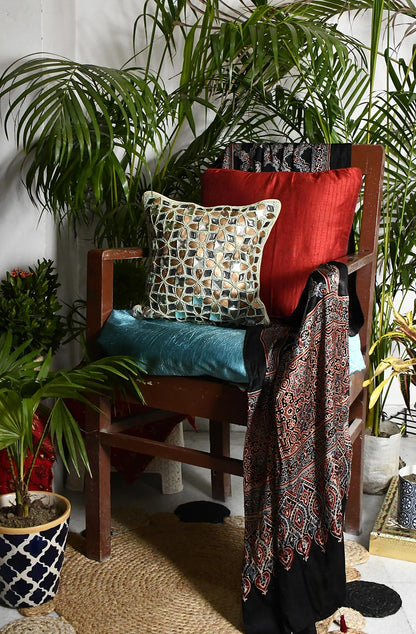 Green Hand Embroidered Designer Cushion Cover