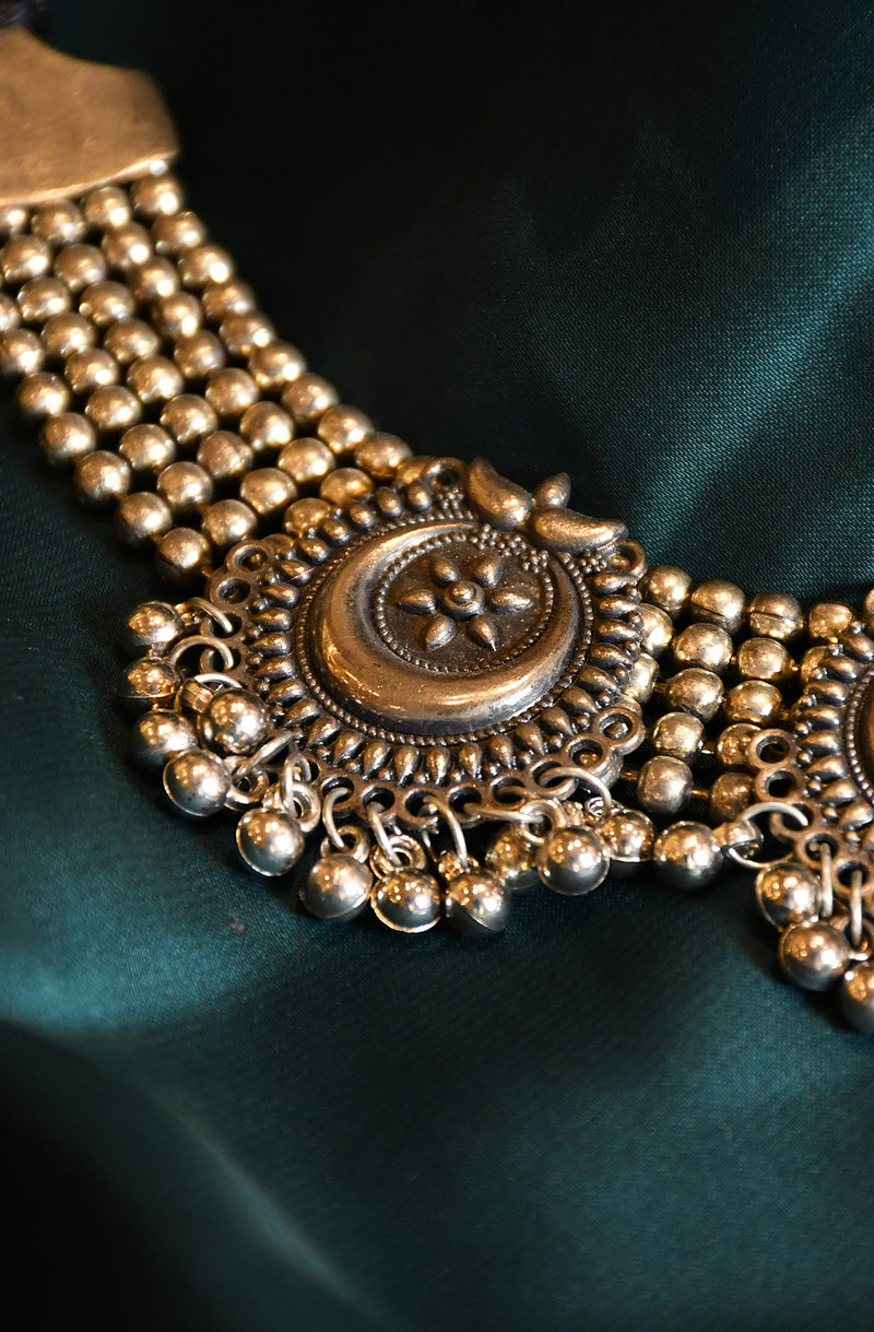 Chandrama Oxidised Necklace with Earring