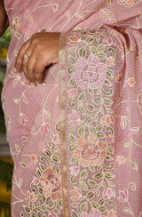 Onion Pink Kota Check Embroidered Saree