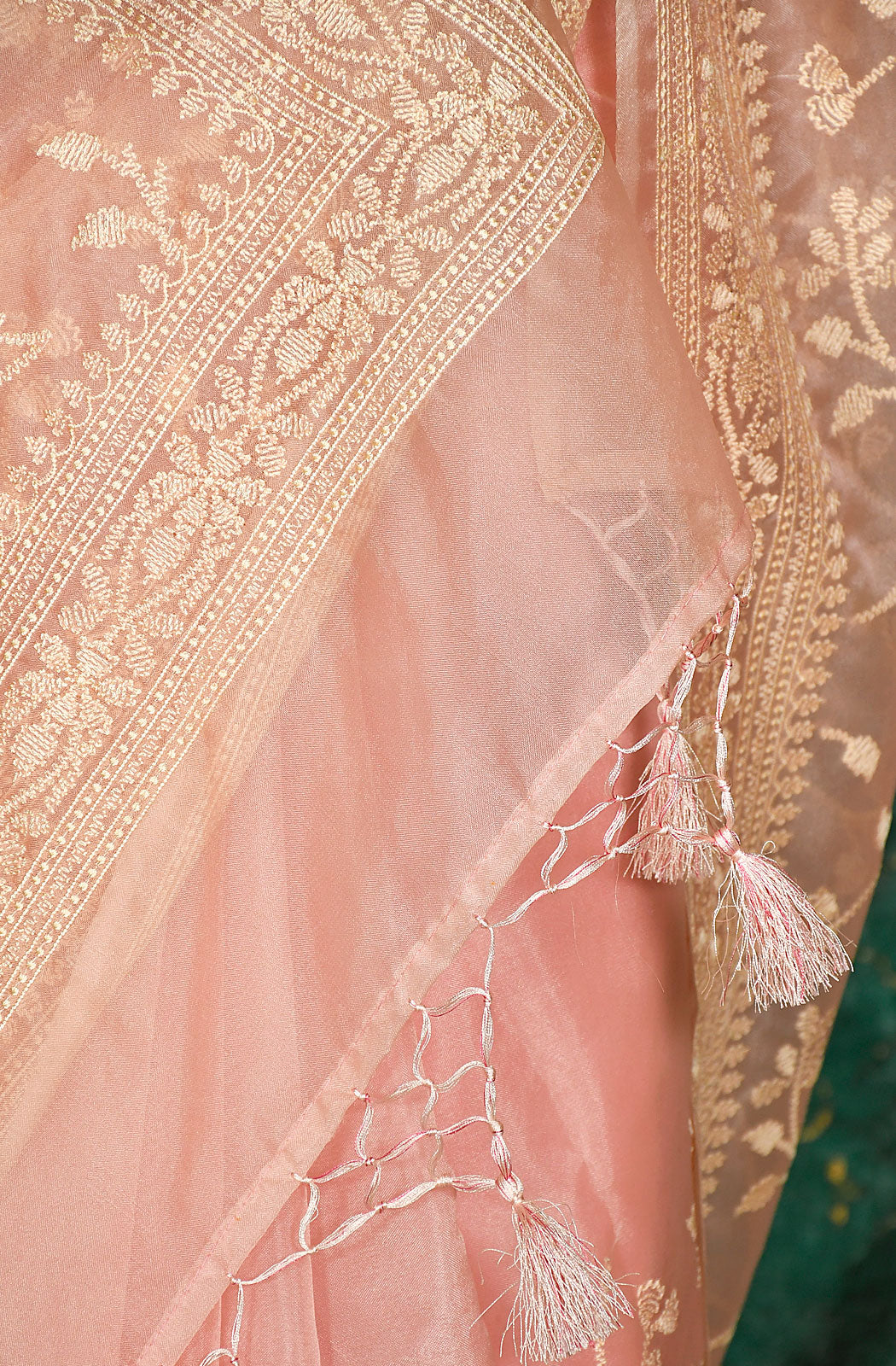 Peach Organza Embroidered Saree - Naksheband