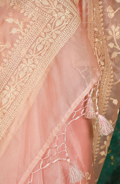 Peach Organza Embroidered Saree - Naksheband