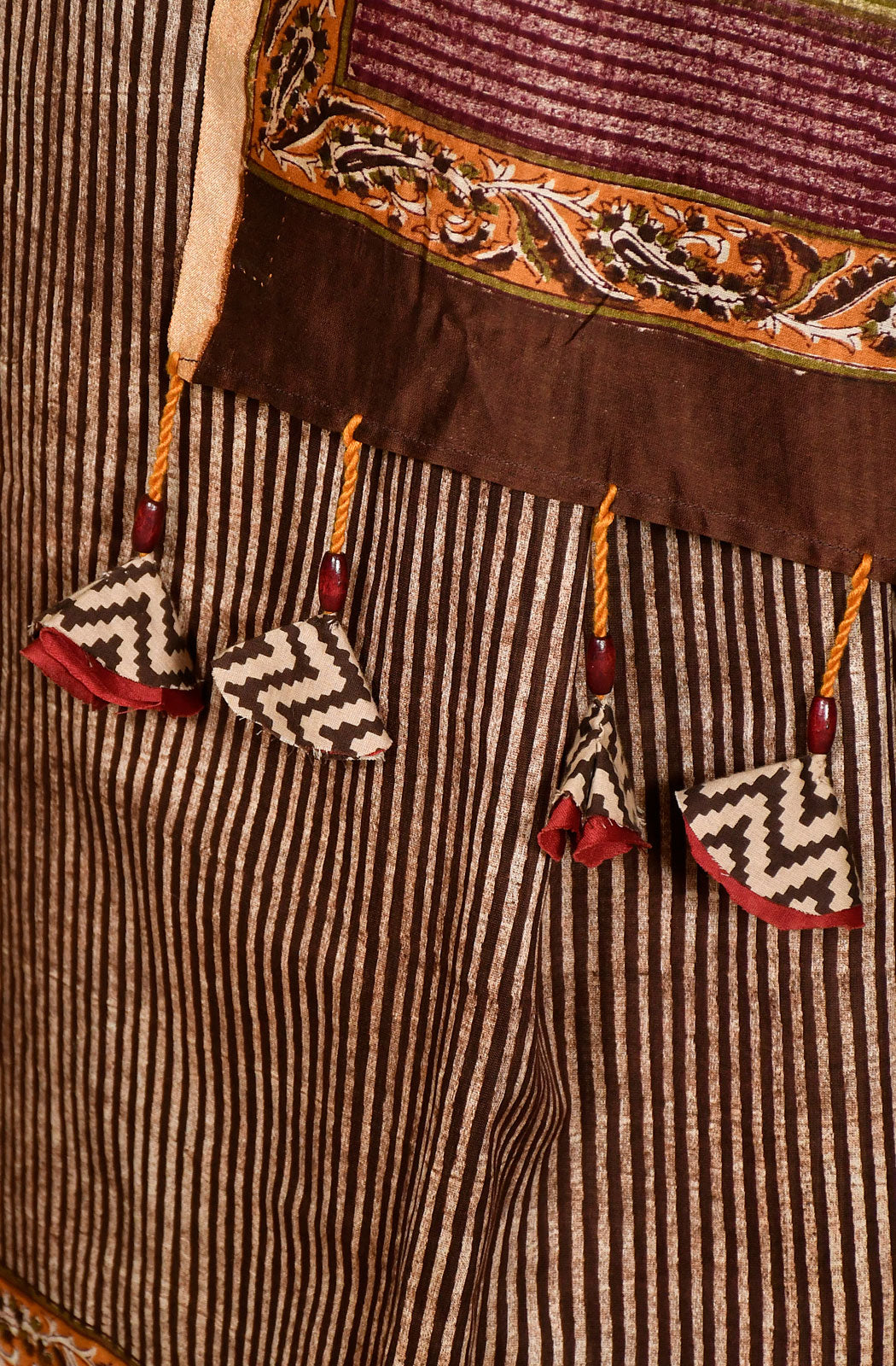 Mustard and Brown  Pure Silk Chanderi Hand Block Printed Saree - Naksheband