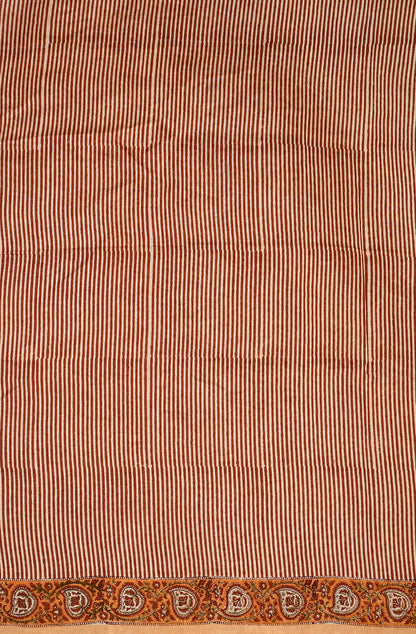 Mustard and Brown Pure Silk Chanderi Hand Block Printed Saree