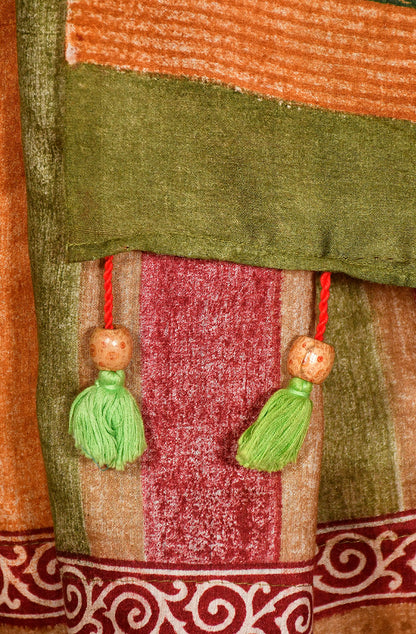 Multicolor Pure Munga Hand Block Printed Saree