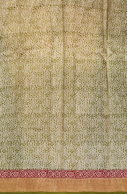 Multicolor Pure Munga Hand Block Printed Saree