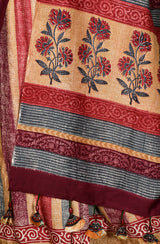 Multicolor Pure Munga Silk Hand Block Printed Saree