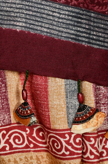 Multicolor Pure Munga Silk Hand Block Printed Saree
