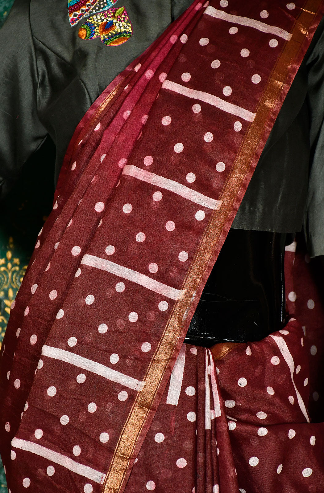 Maroon Pure Silk Chanderi Hand Block Printed Saree - Naksheband