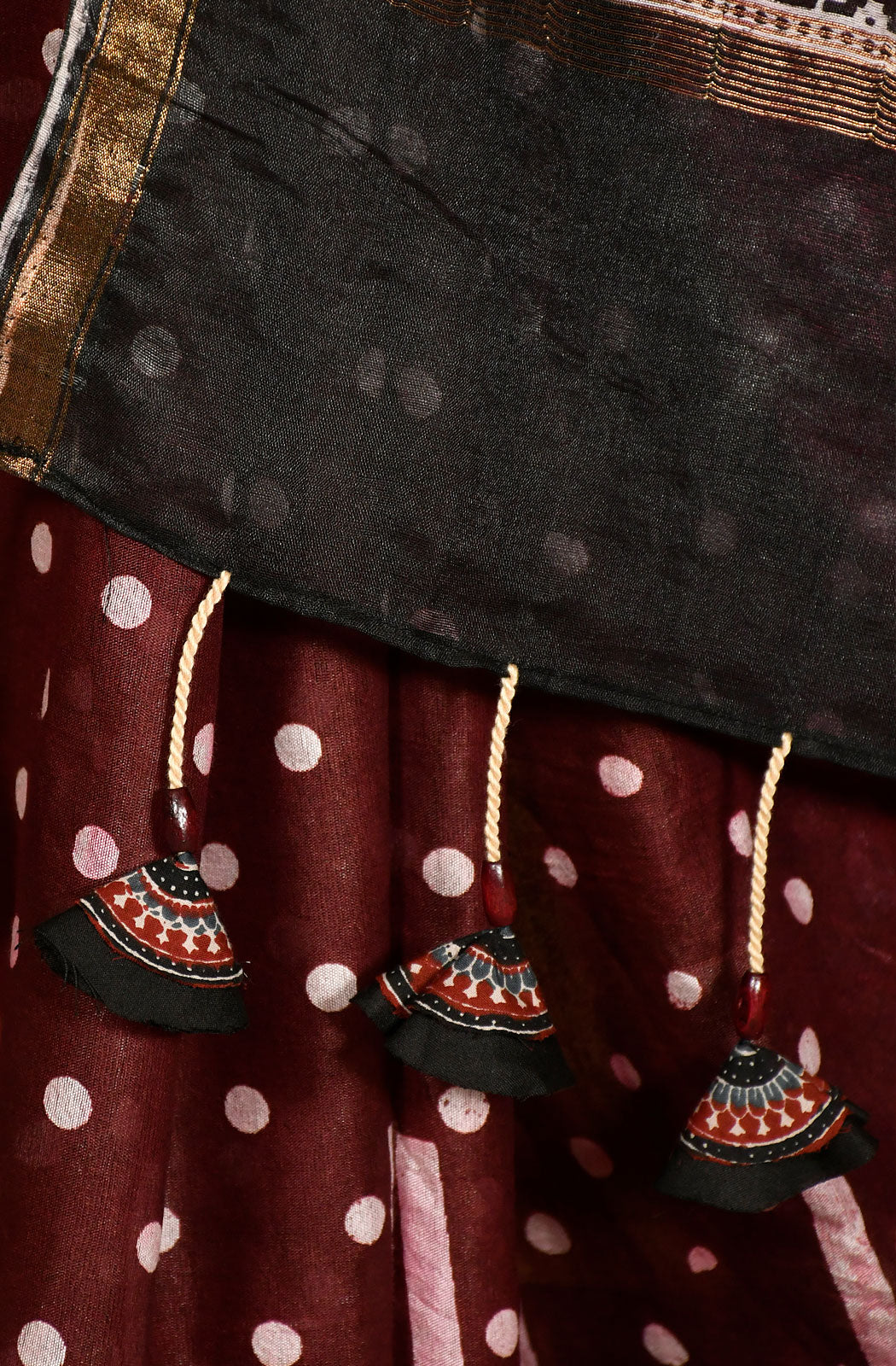 Maroon Pure Silk Chanderi Hand Block Printed Saree - Naksheband
