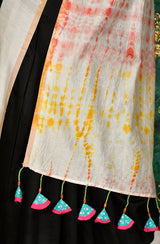 Black and Off White Pure Silk Chanderi Shibori Hand Block Printed Saree
