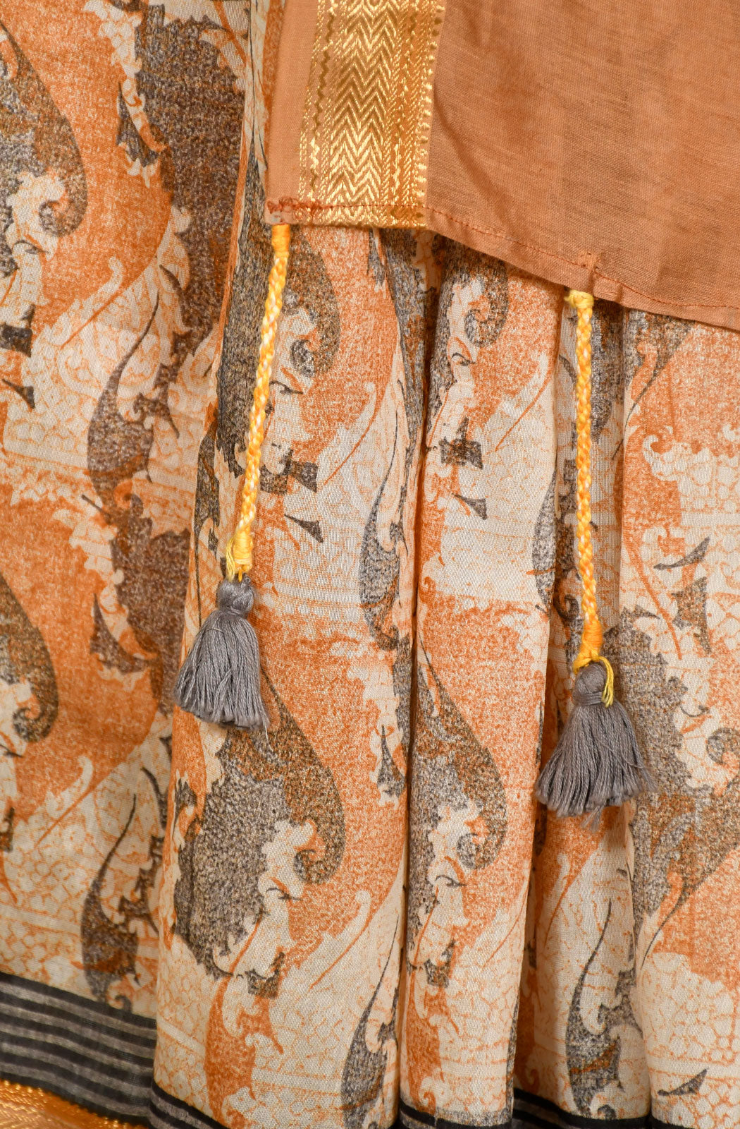 Mustard and Grey Pure Silk Chanderi Hand Block Printed Saree - Naksheband