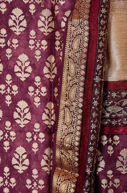 Dark Magenta Pure Silk Chanderi Unstitched Suit Set
