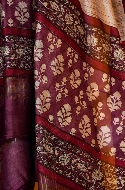 Dark Magenta Pure Silk Chanderi Unstitched Suit Set