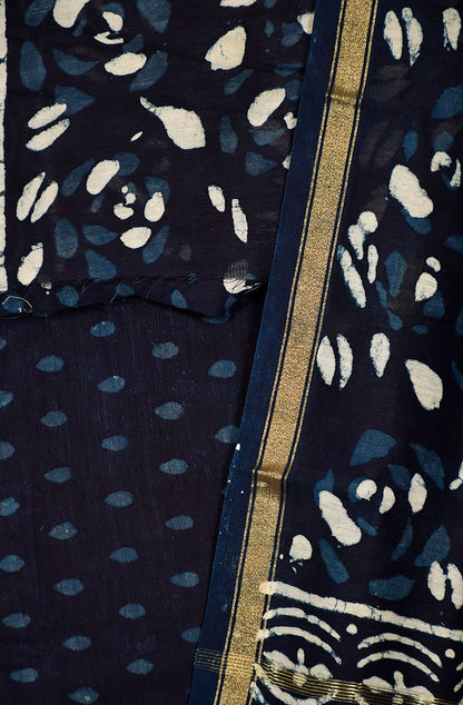 Navy Blue Pure Silk Chanderi Unstitched Suit Set