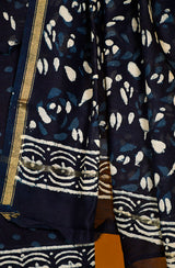 Navy Blue Pure Silk Chanderi Unstitched Suit Set