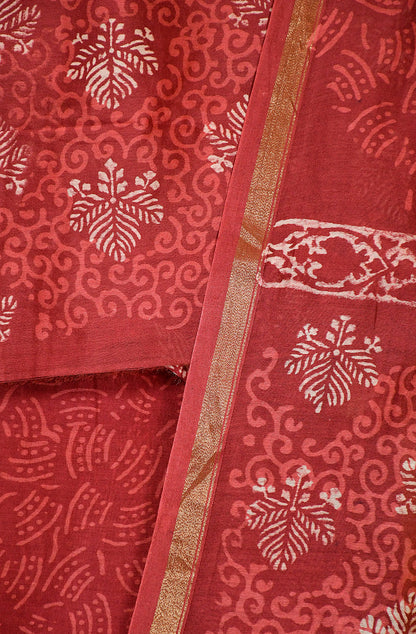 Maroon Pure Silk Chanderi Unstitched Suit Set