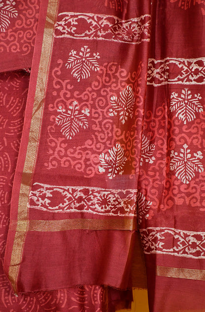 Maroon Pure Silk Chanderi Unstitched Suit Set