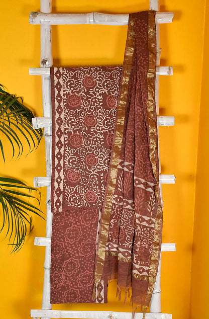 Rust and Off White Pure Cotton Unstitched Suit Set