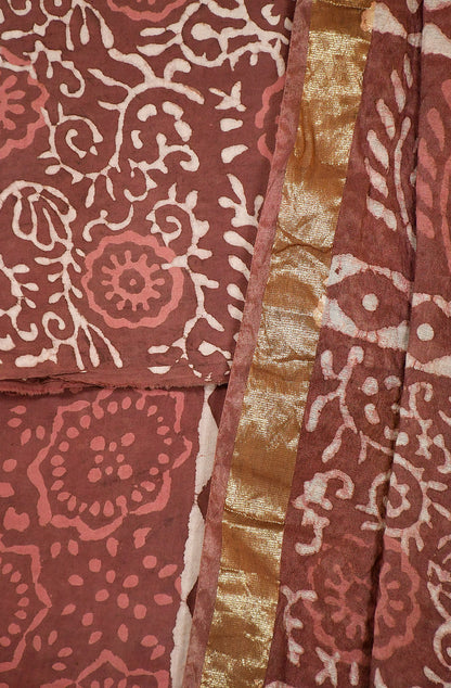 Rust and Off White Pure Cotton Unstitched Suit Set