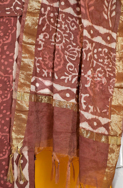 Rust and Off White Pure Cotton Unstitched Suit Set