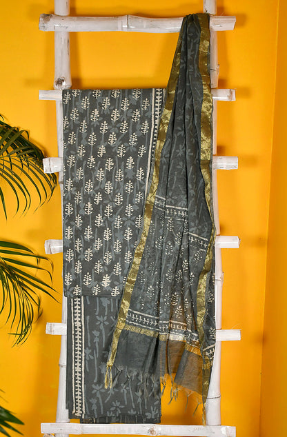 Grey Pure Cotton Unstitched Suit Set