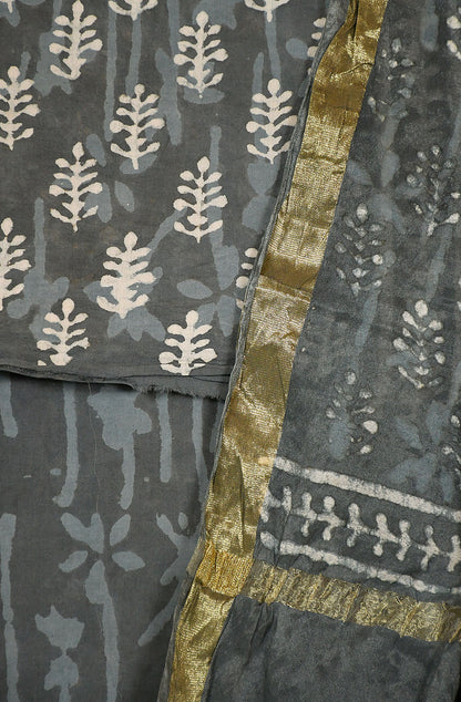 Grey Pure Cotton Unstitched Suit Set
