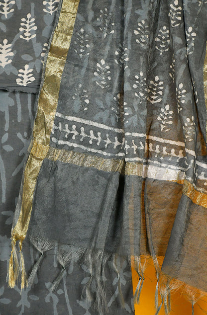 Grey Pure Cotton Unstitched Suit Set