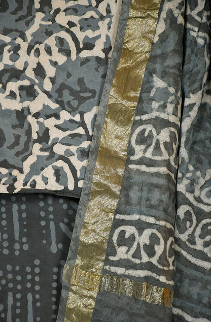 Off White and Grey Pure Cotton Unstitched Suit Set