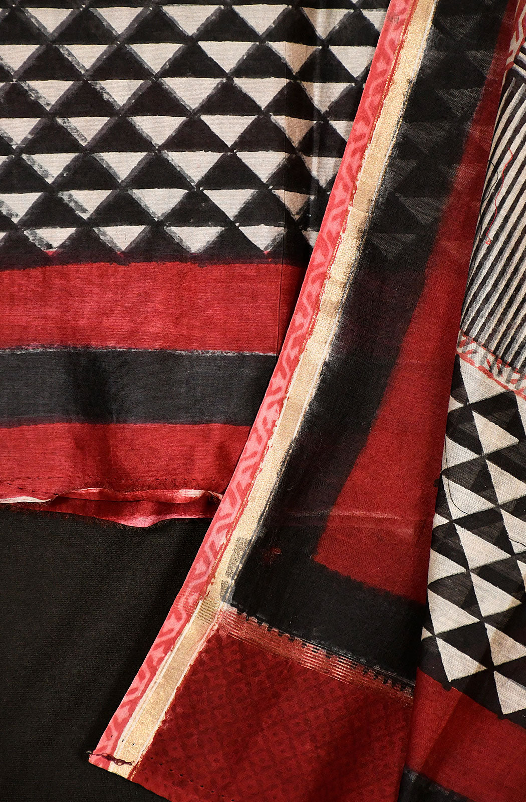 Black and Mahroon Pure Silk Chande Unstitched Suit Set - Naksheband