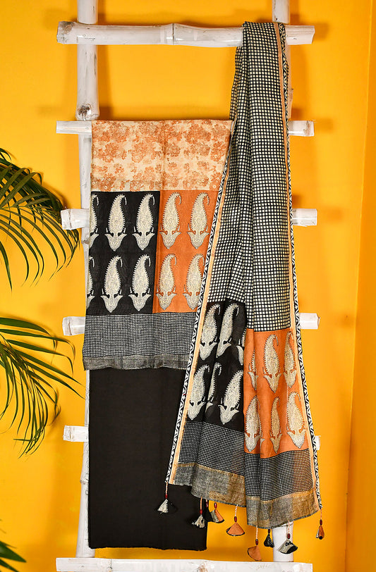 Mustard Pure Silk Chanderi Unstitched Suit Set